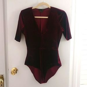 Aqua Brand V-neck Red Velvet Body Suit